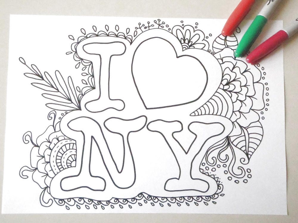 I love ny coloring new york kids adult coloring book page instant download colouring zen meditation printable print digital lasoffittadiste