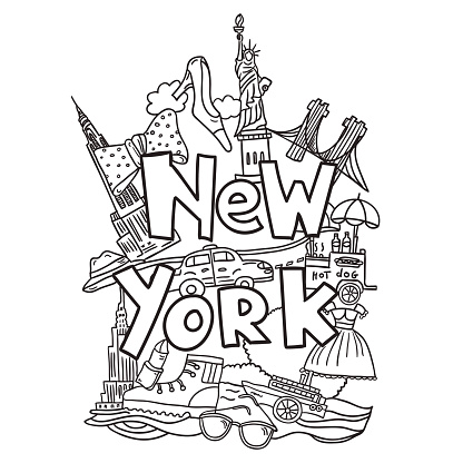 New york coloring book page stock illustration