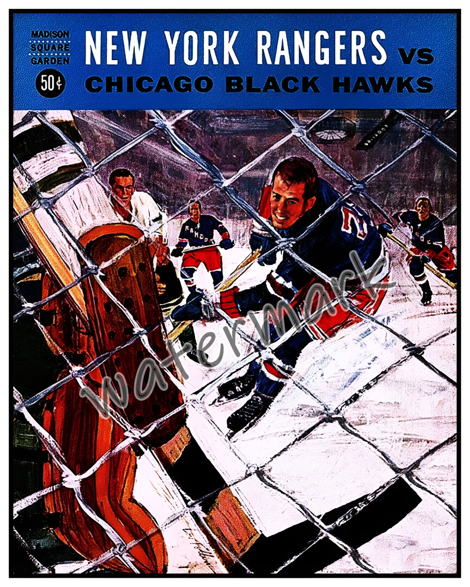 Nhl new york rangers game program vs hawks reprint color x photo