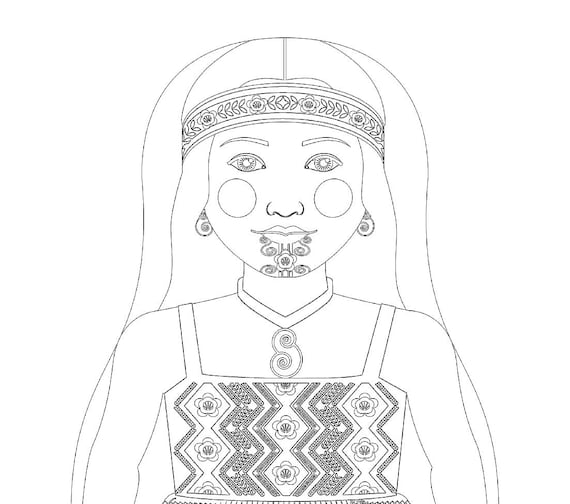 New zealander mäori dancer coloring sheet printable file traditional folk dress matryoshka doll