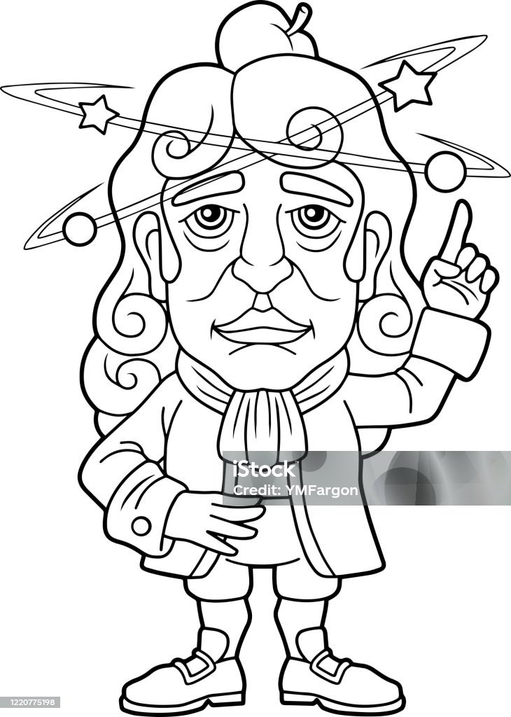 Scientist physicist isaac newton coloring book funny illustration stock illustration