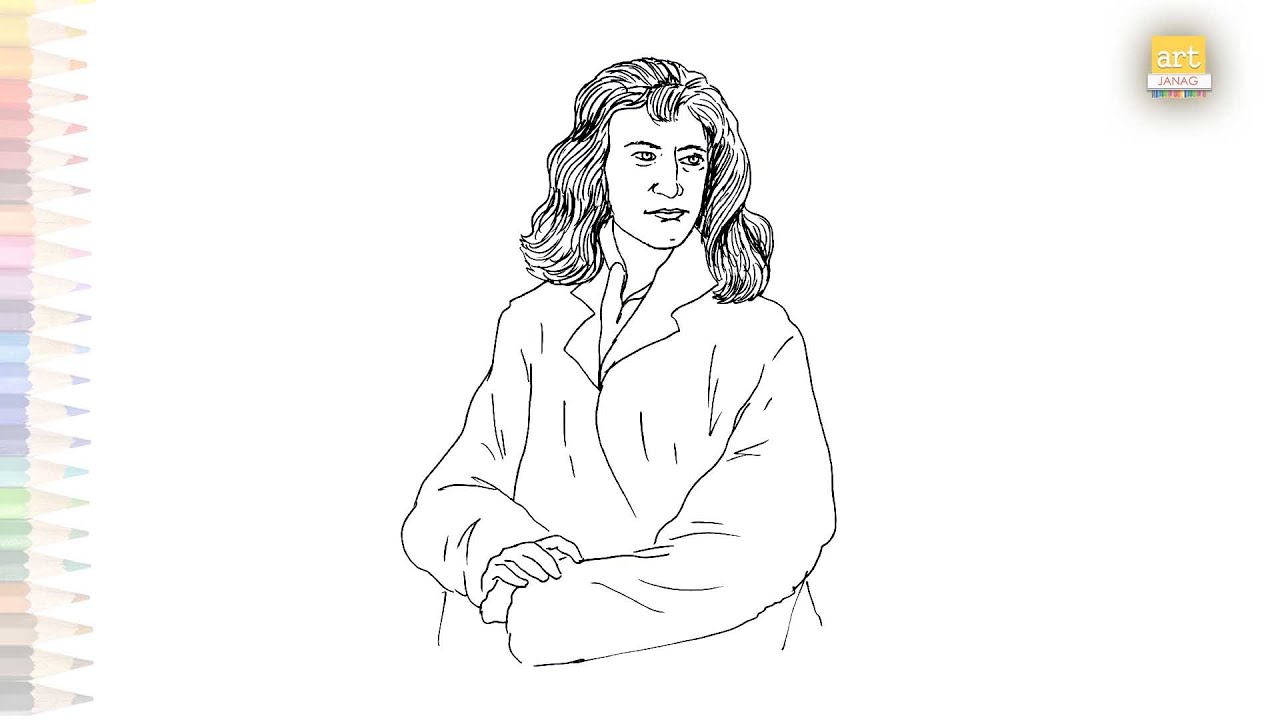 Sir isaac newton drawing video newton drawings how to draw sir isaac newton step by step