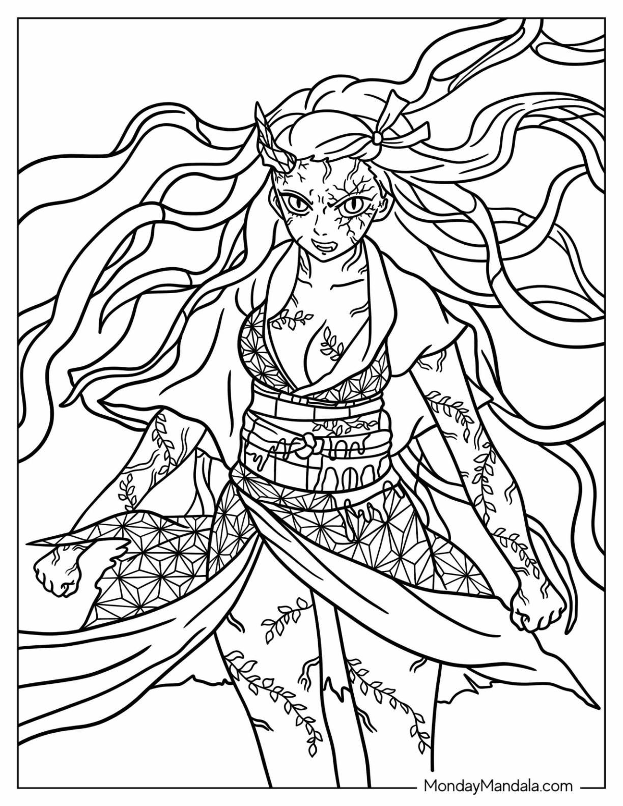 Nezuko coloring pages free pdf printables