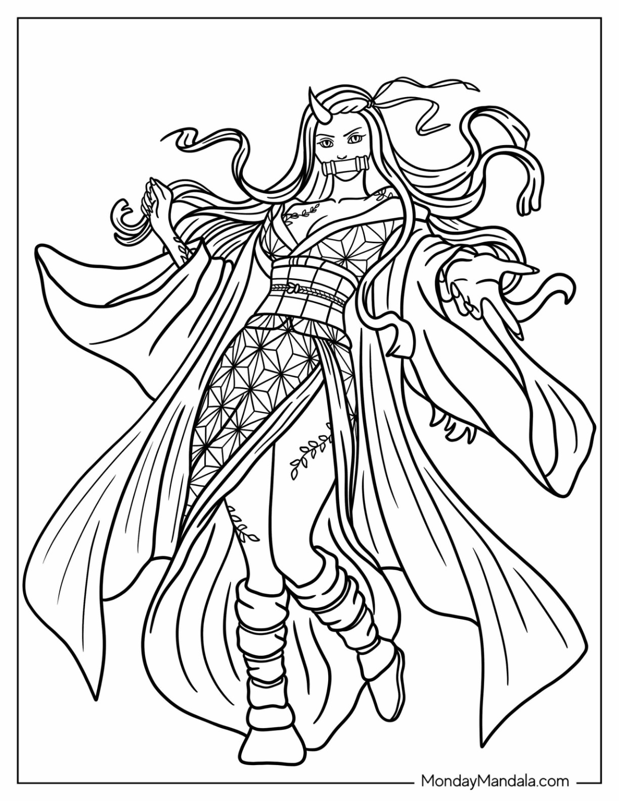 Nezuko coloring pages free pdf printables