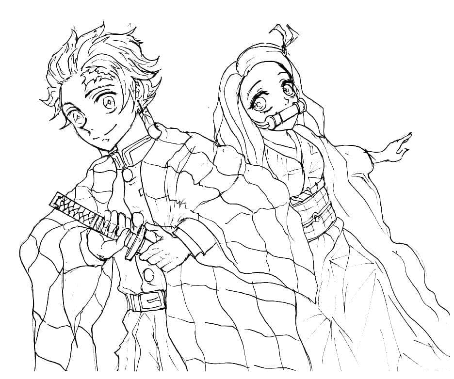 Tanjiro and nezuko coloring page