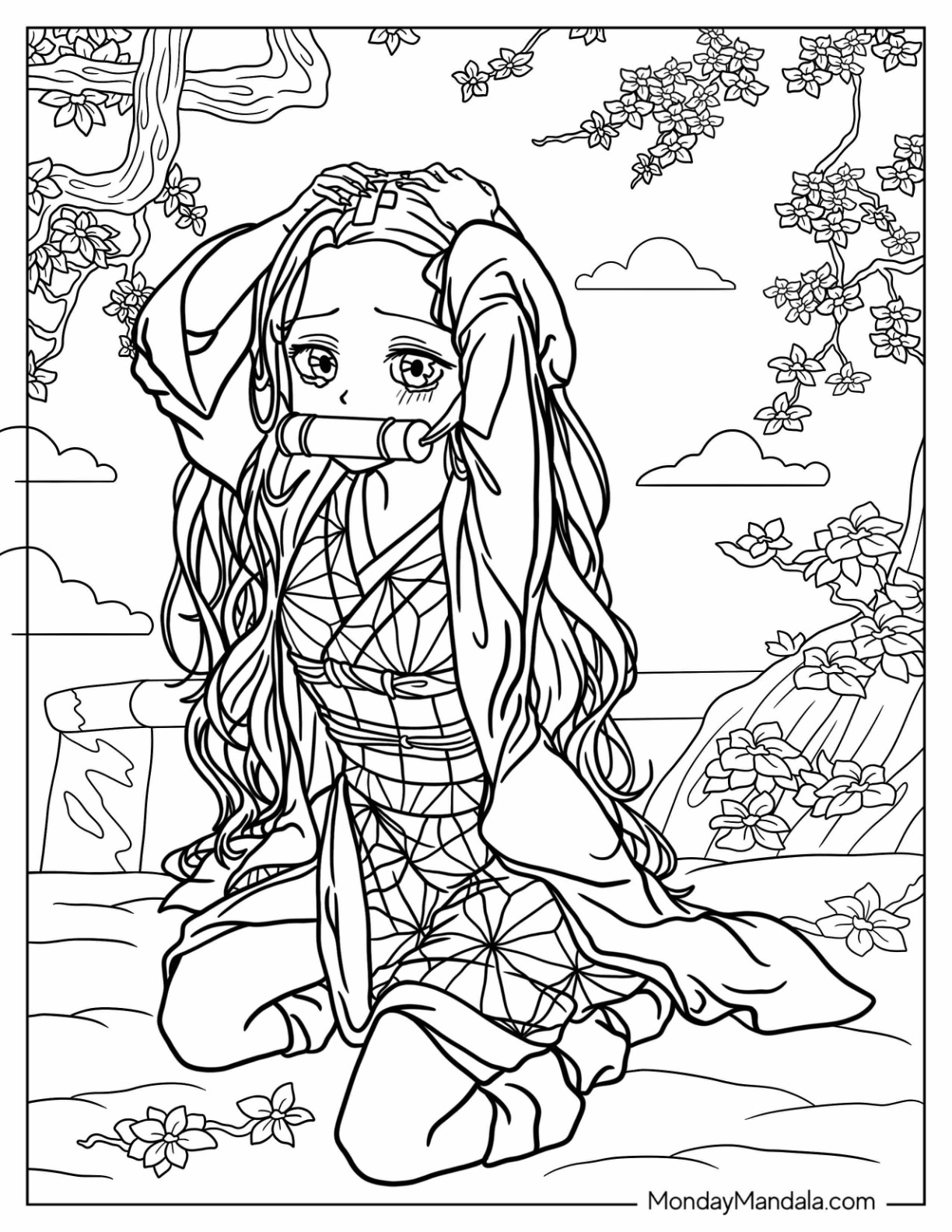 Nezuko coloring pages free pdf printables