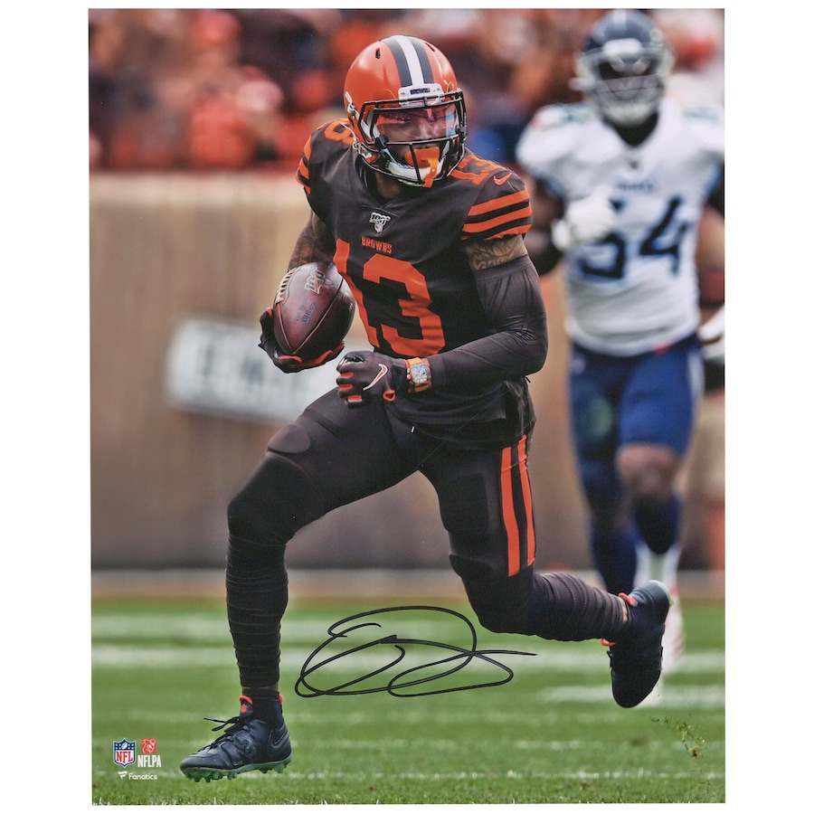 Odell beckham jr cleveland browns autographed x color rush vertical photograph