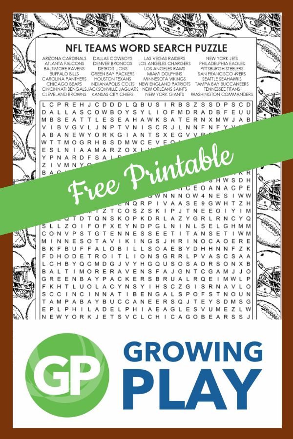 Nfl teams word search puzzle