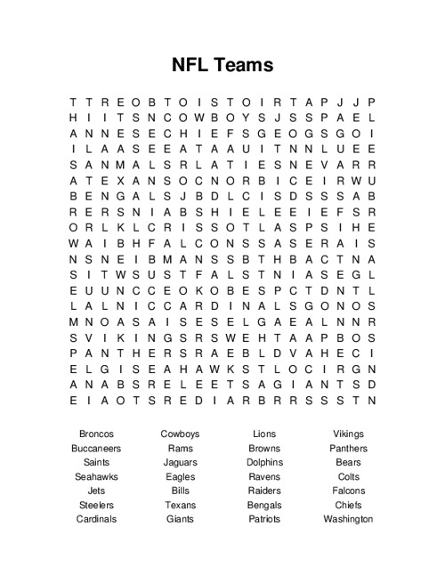 Nfl teams word search