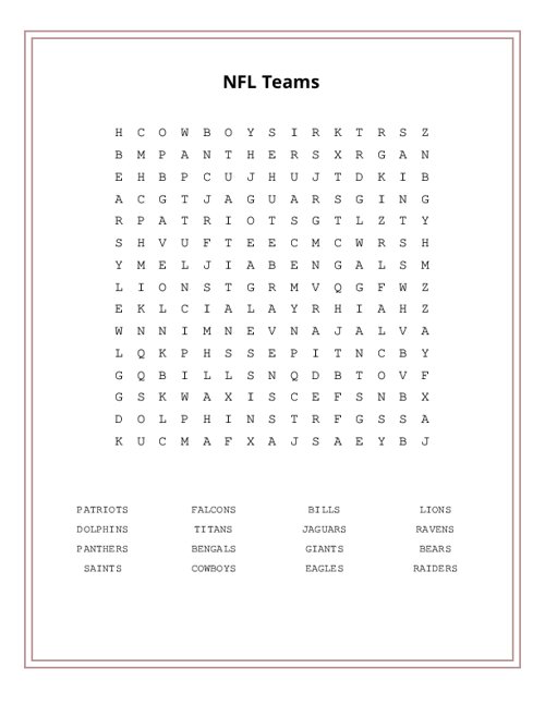 Nfl teams word search