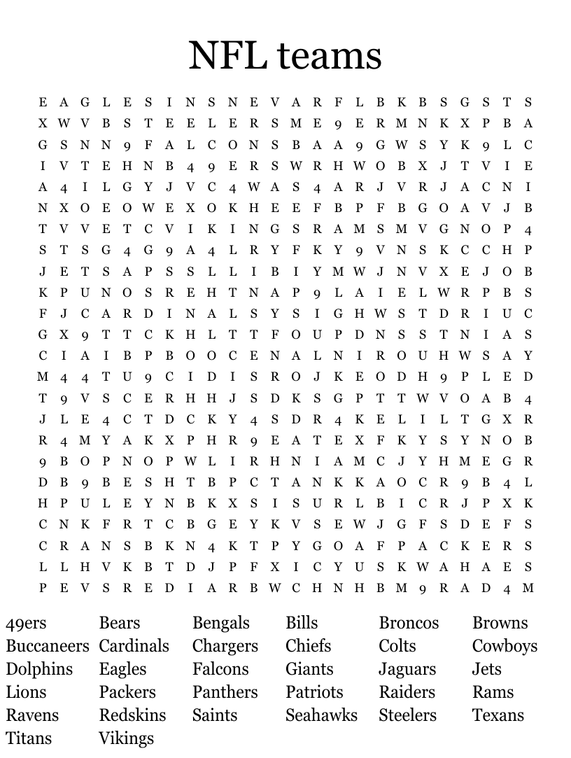 Nfl teams word search