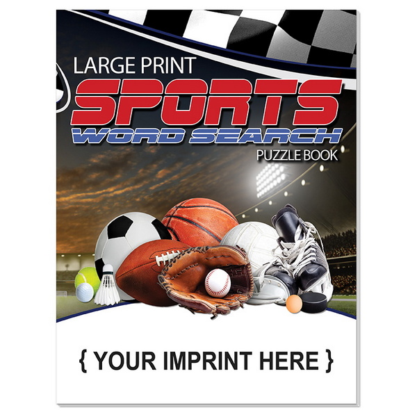 Scs large print sports word search puzzle book with custom imprint