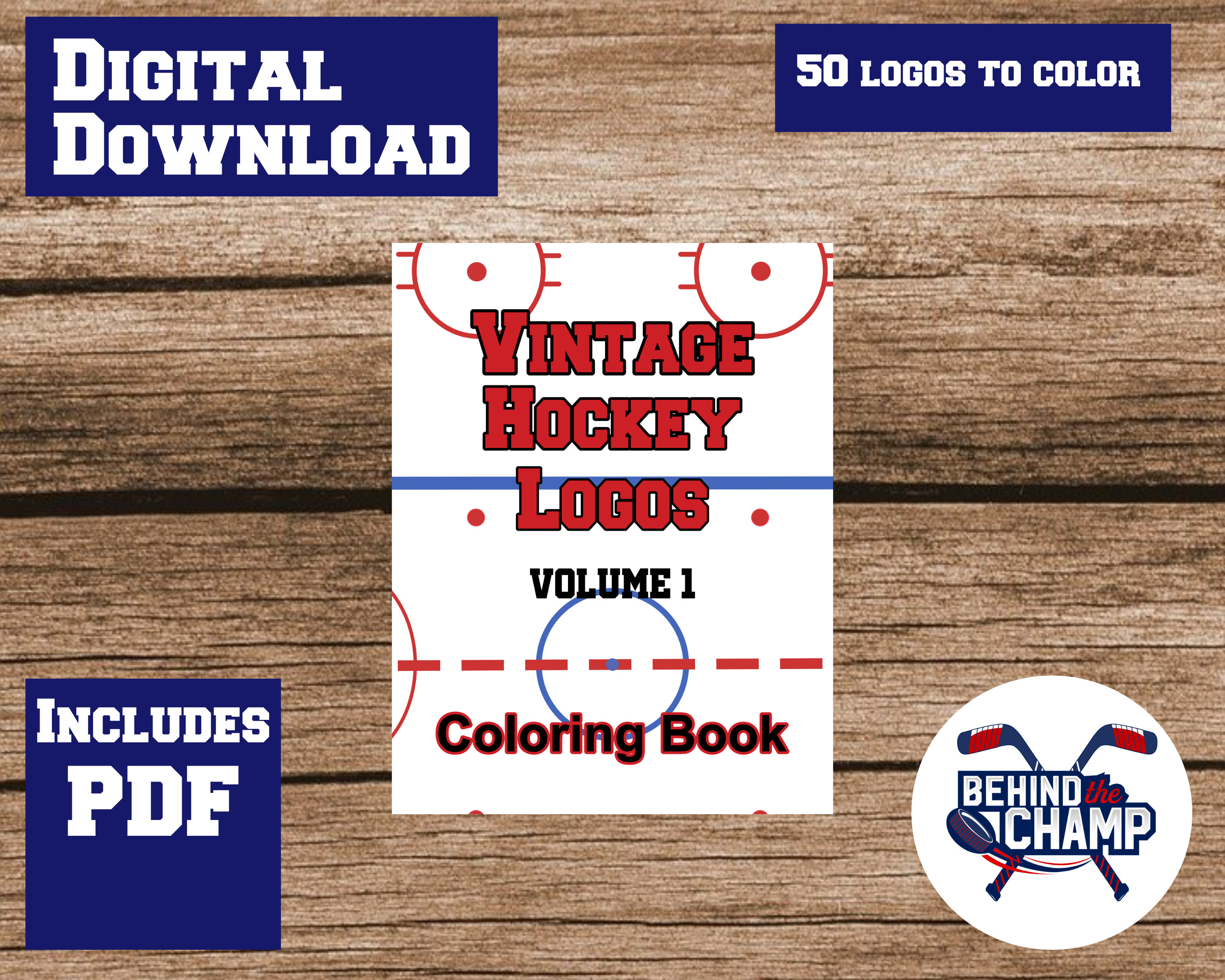 Vintage hockey logos coloring book digital download