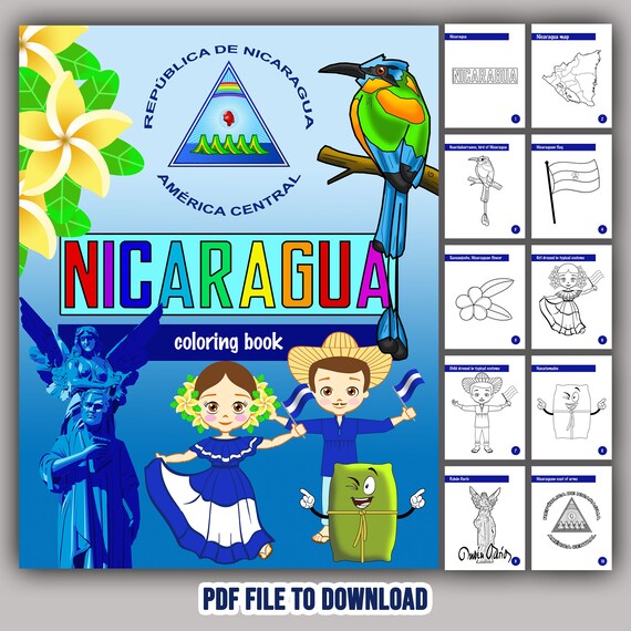 Nicaragua coloring book in pdf to download pages with national symbols and typical elements download now