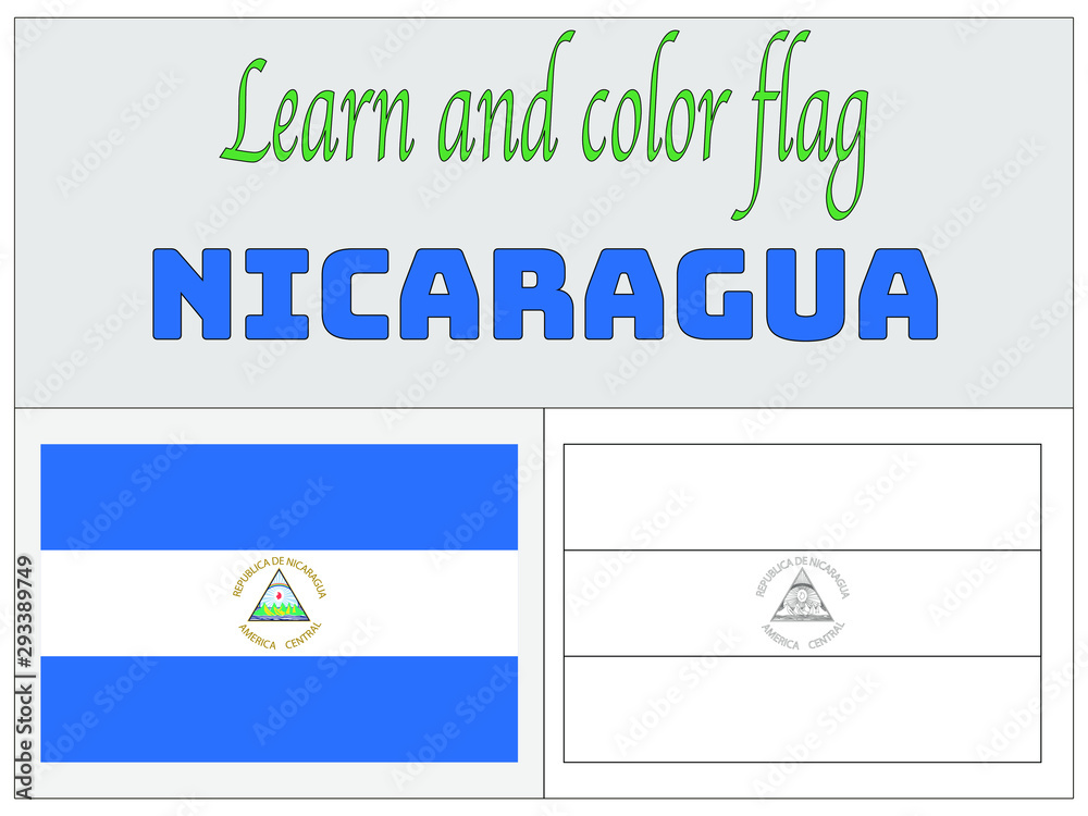 Nicaragua national flag coloring book for education and learning original colors and proportion simply vector illustration from countries flag set vector de