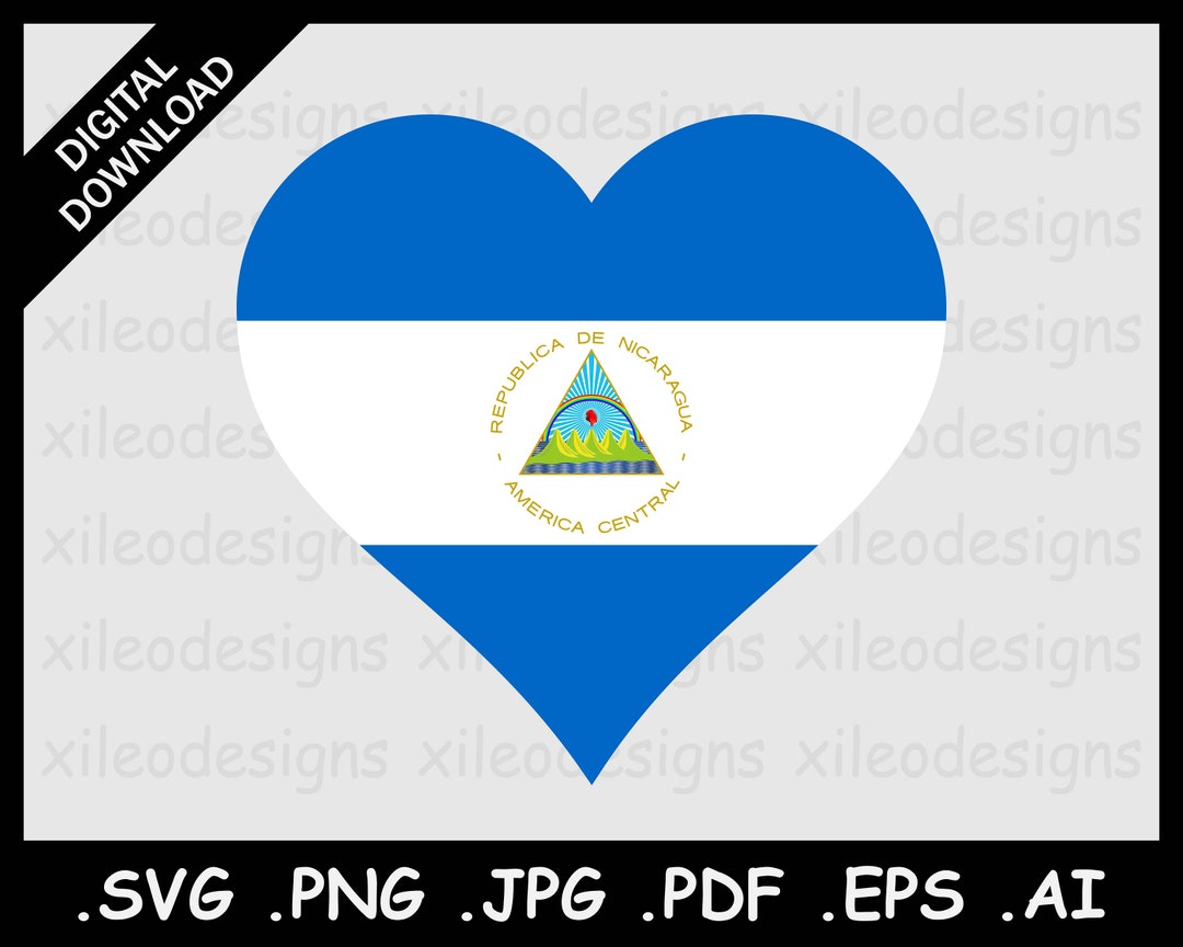 Nicaragua heart flag svg nicaraguan love shape country national flag sign symbol clipart vector digital download svg eps jpg jpeg pdf ai