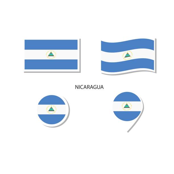 Nicaragua flag logo icon set rectangle flat icons circular shape marker with flags stock illustration