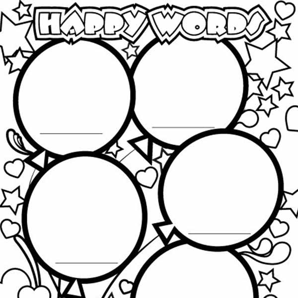 Happy words coloring page