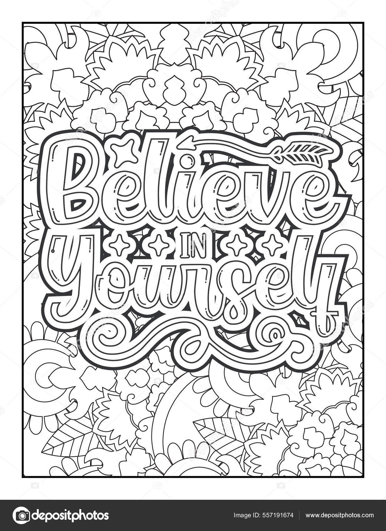 Motivational quotes coloring page inspirational quotes coloring page affirmative quotes stock vector by mirajeee