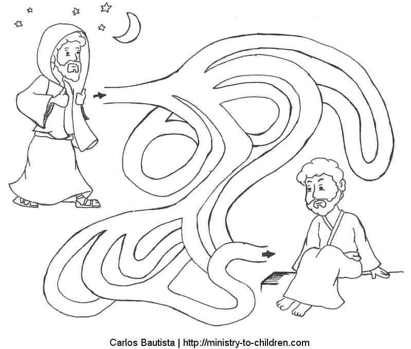 Nicodemus seeks jesus coloring page maze