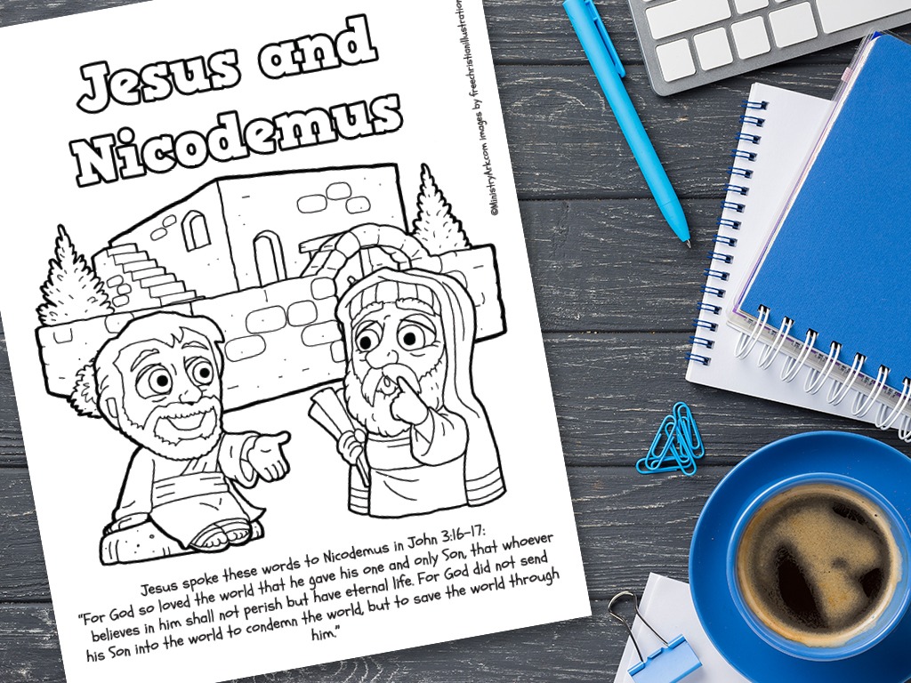 Nicodemus and jesus coloring sheet â