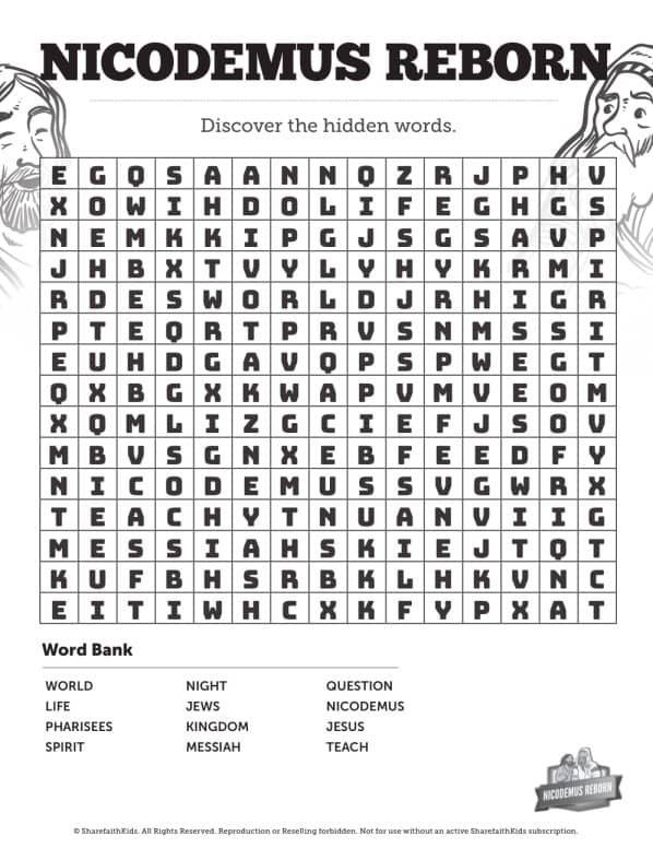 John nicodemus bible sunday school coloring pages â