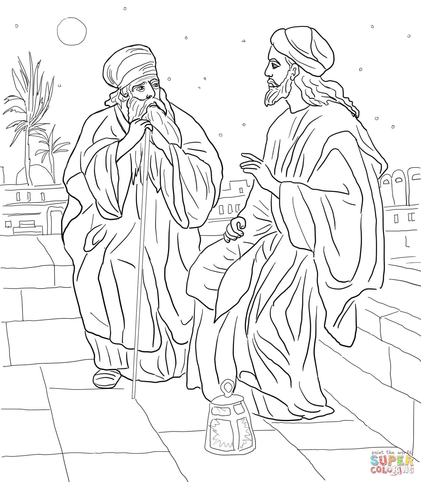 Jesus and nicodemus coloring page free printable coloring pages