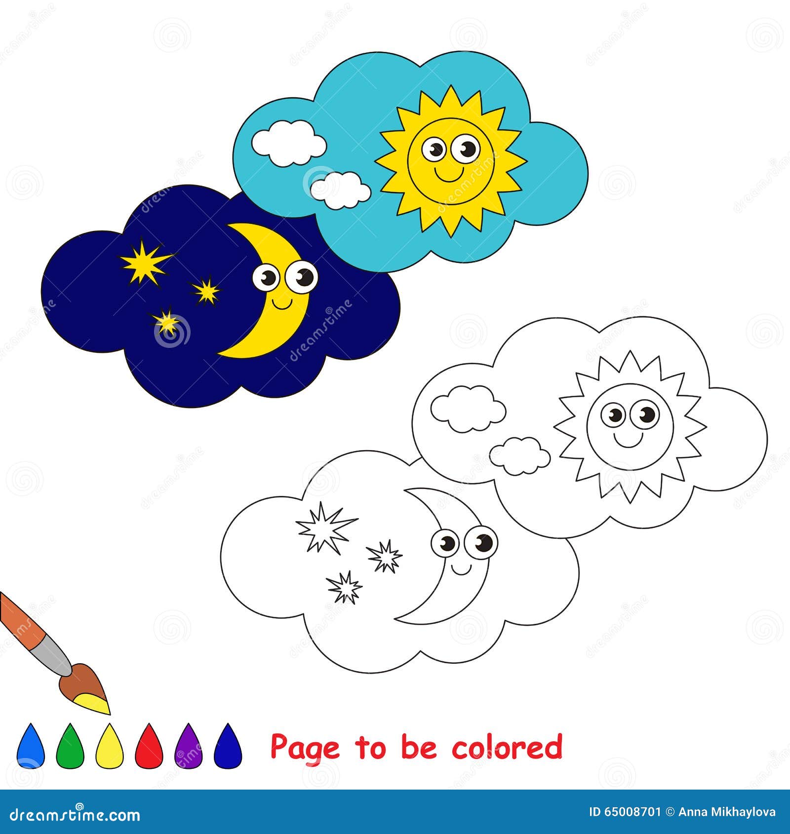 Day and night in vector cartoon to be colored stock vector
