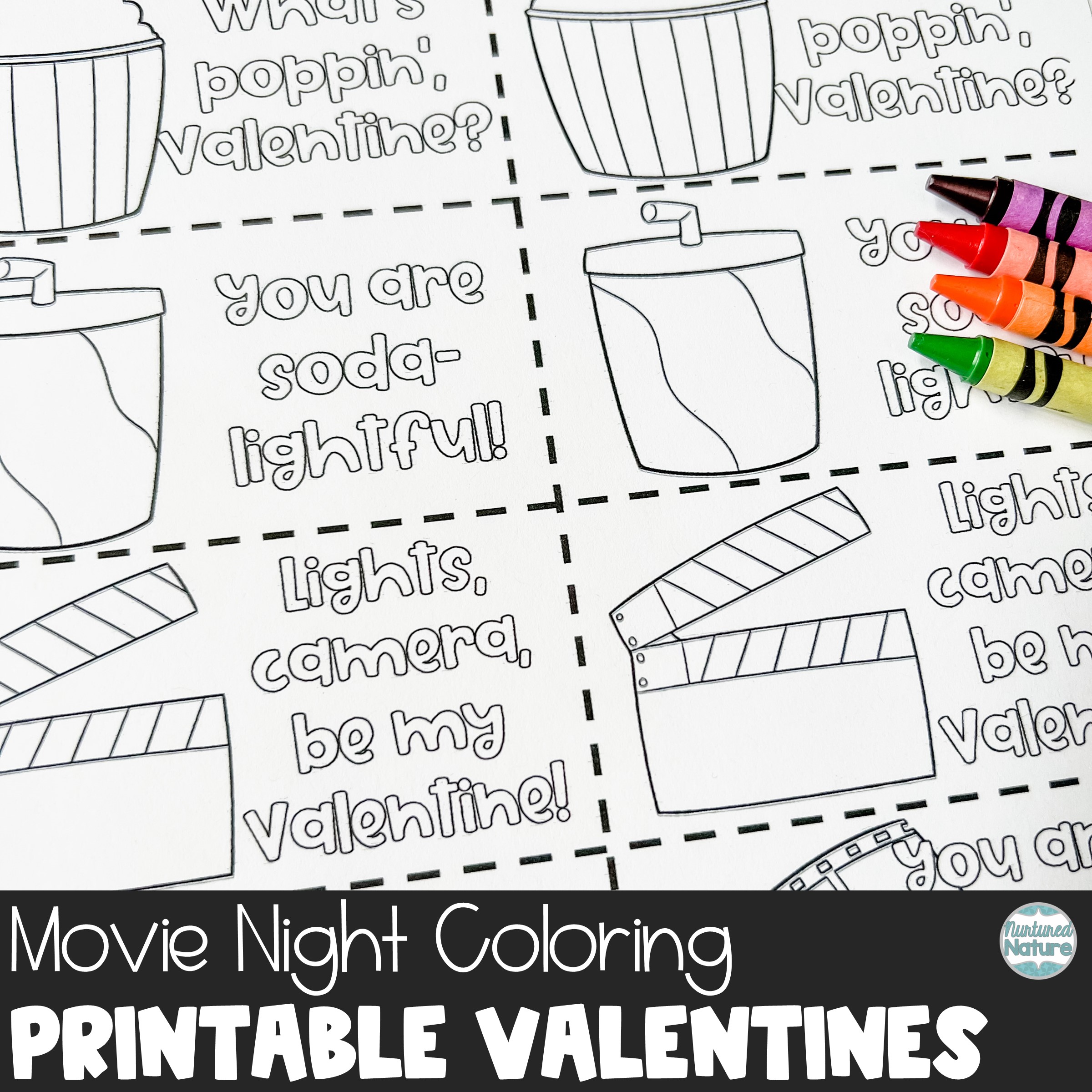 Movie night coloring valentines day cards printable made by teachers