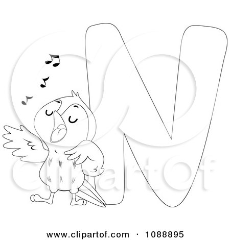 Clipart outlined n is for nightingale coloring page