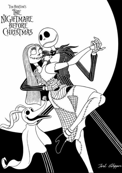 Jack and sally dance under the shadow of the moon kerstkleurplaten kleurboek nightmare before christmas