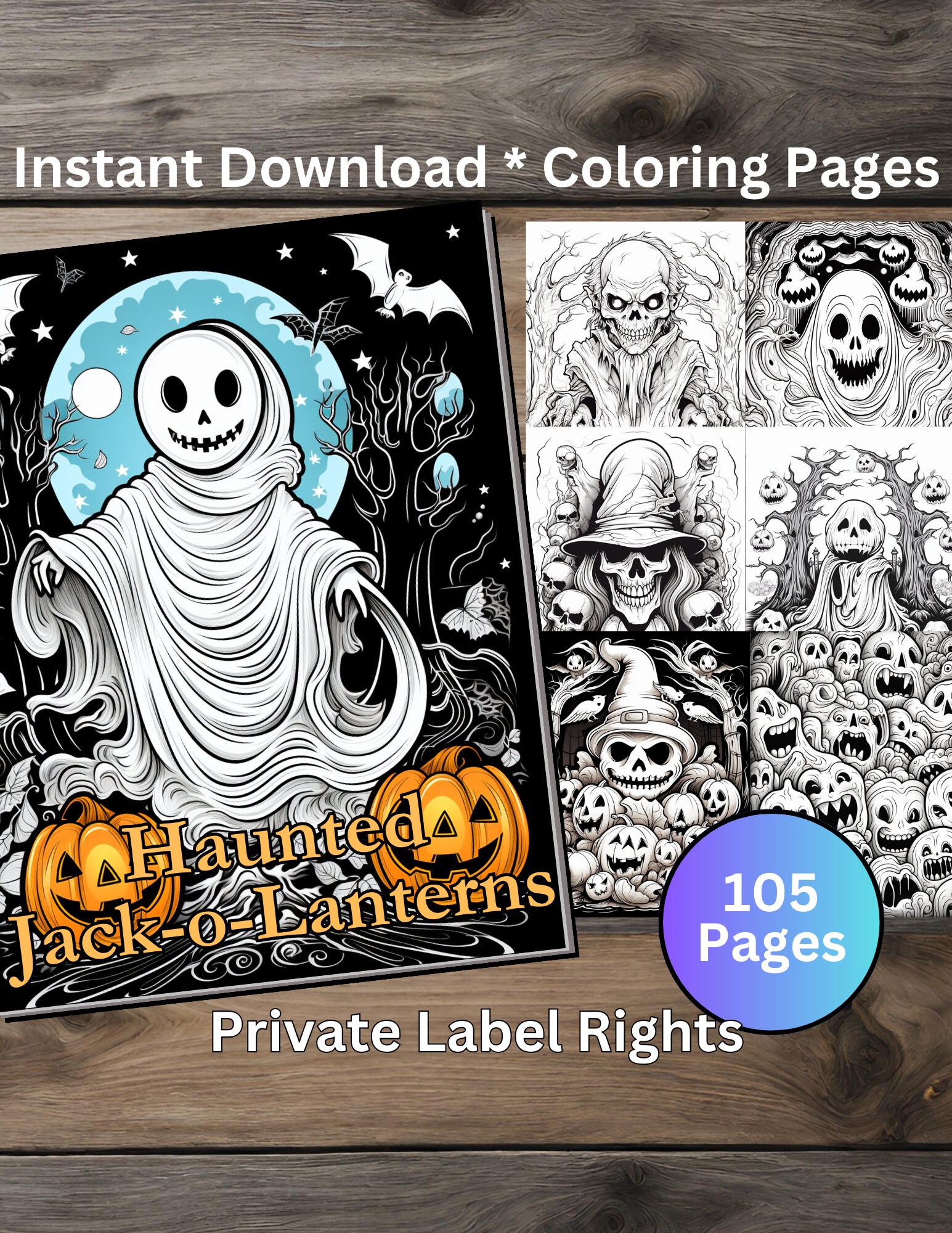Halloween ghosts ghouls and goblins adult coloring pages amazon kdp coloring book pages publishing plr resale rights master resale right