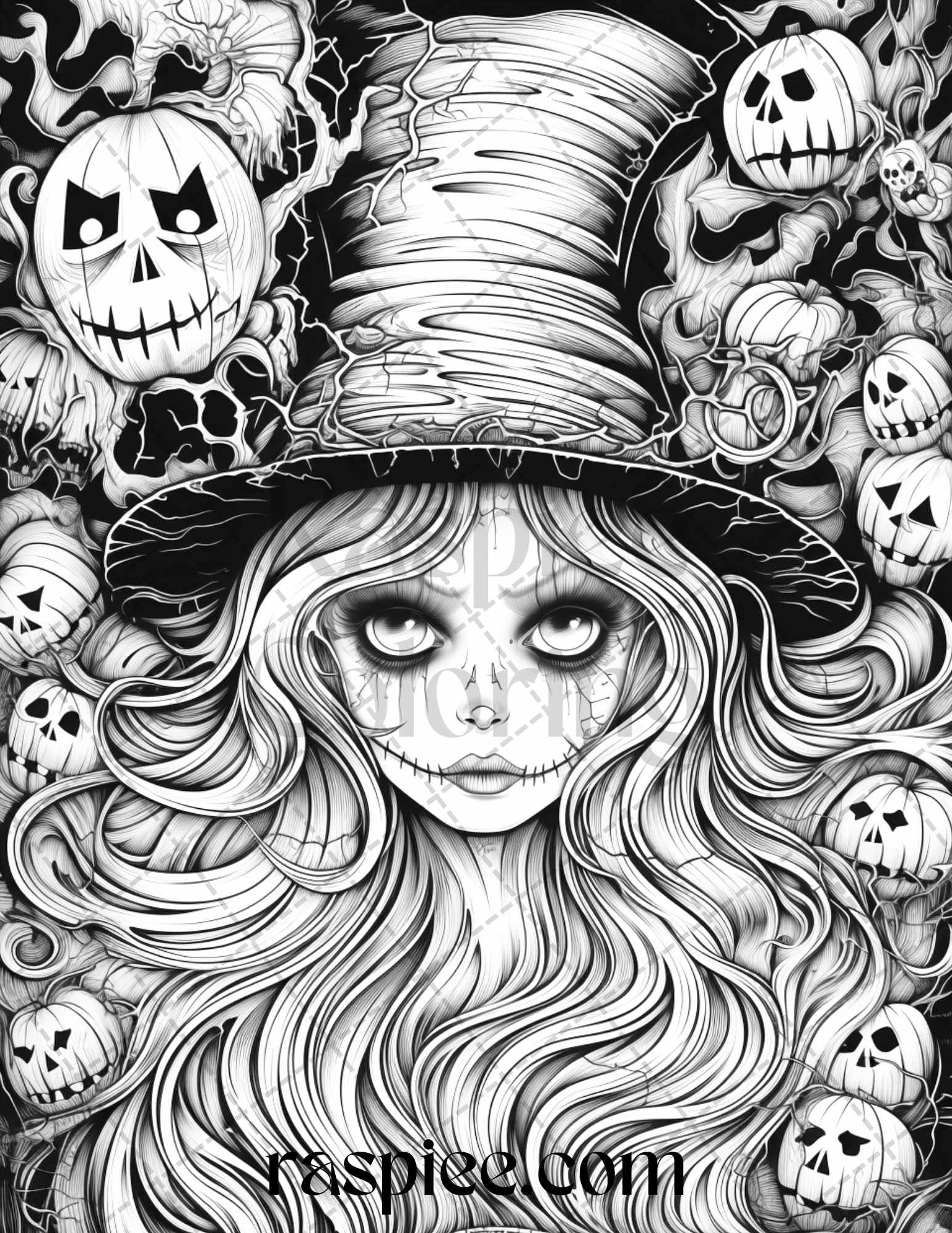 Spooky miss nightmare grayscale coloring pages printable for adults â coloring