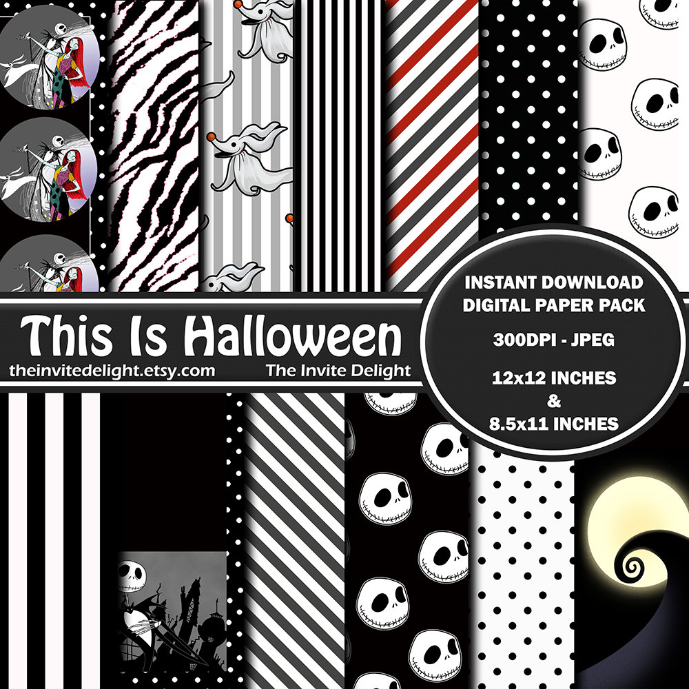 Nightmare before christmas digital paper pack this is halloween jack skellington party decor scrapbooking paper instant download
