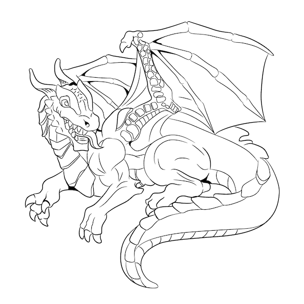 Premium vector hand drawn dragon outline illustration