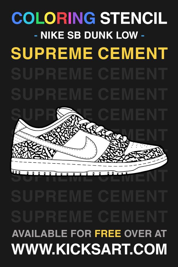 Nike sb dunk low supreme cement sneaker coloring page coloring pages nike nike sb dunks low