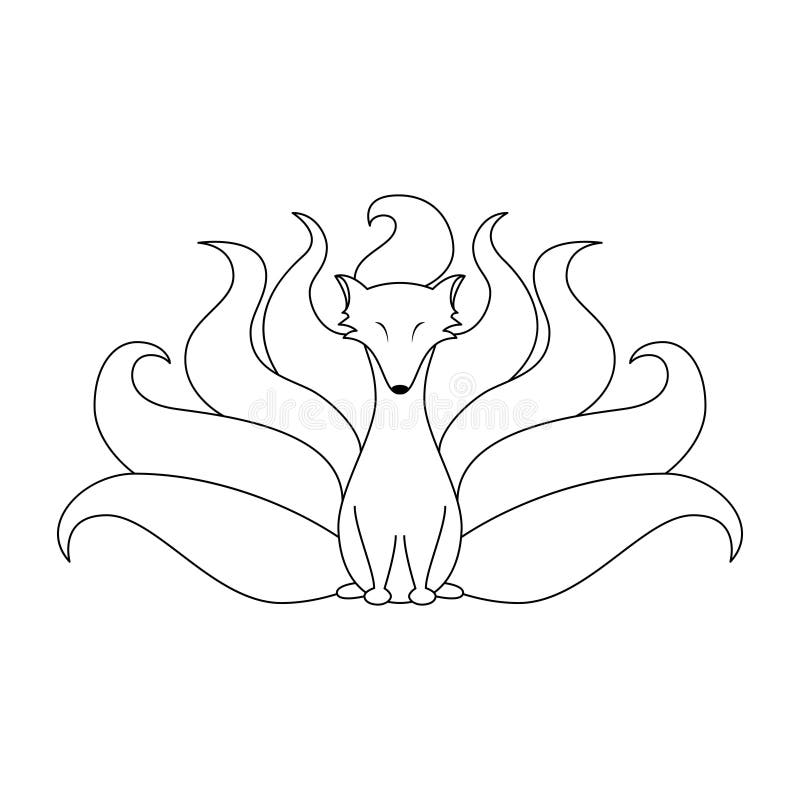 Vector illustration of kitsune nine tailed fox outline stock vector