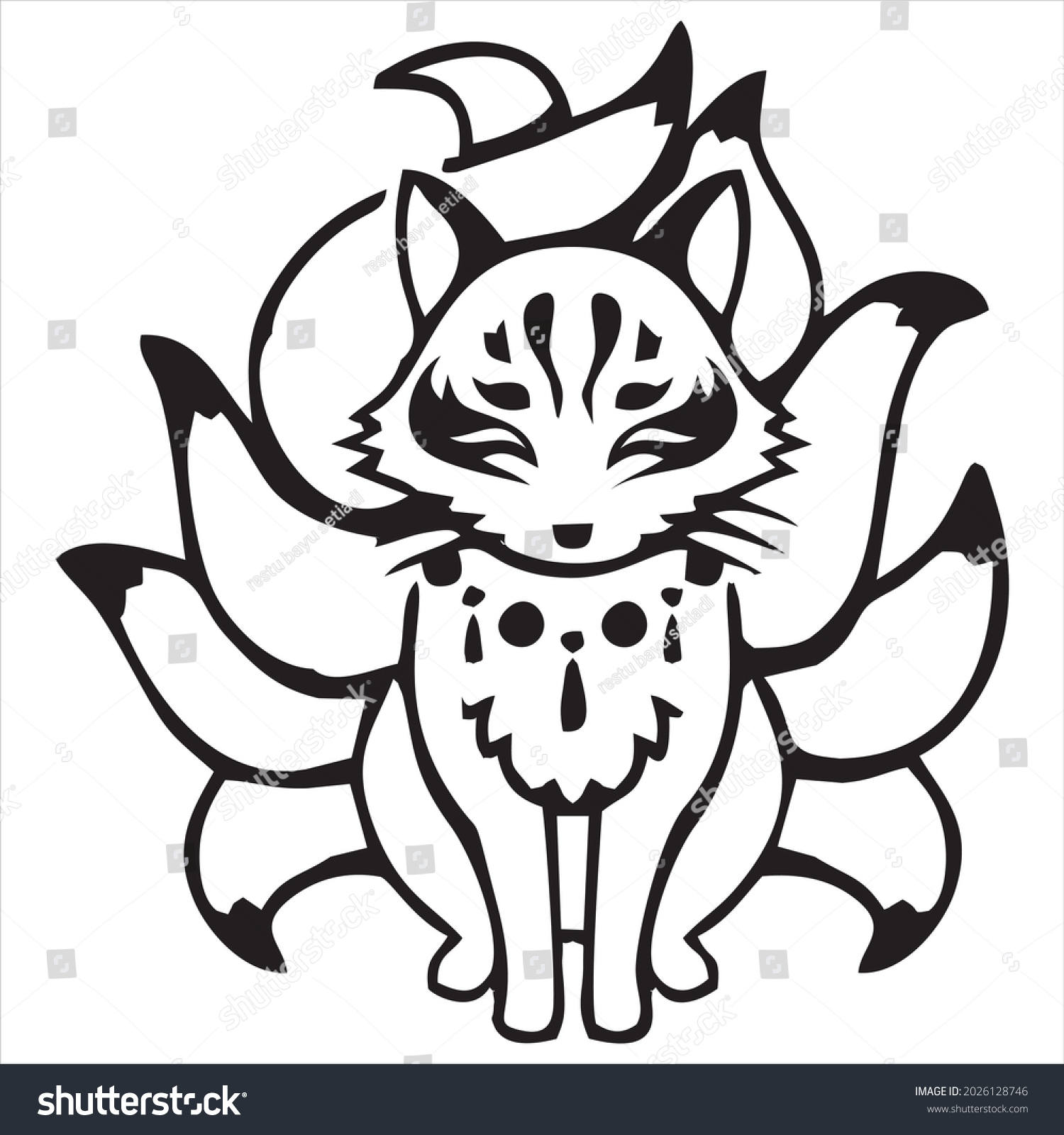 Hakuun kitsune nine tailed fox silhouette vector liittyvã vektorikuva rojaltivapaa