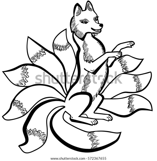 Vector illustration kitsune nine tailed fox stock vector royalty free