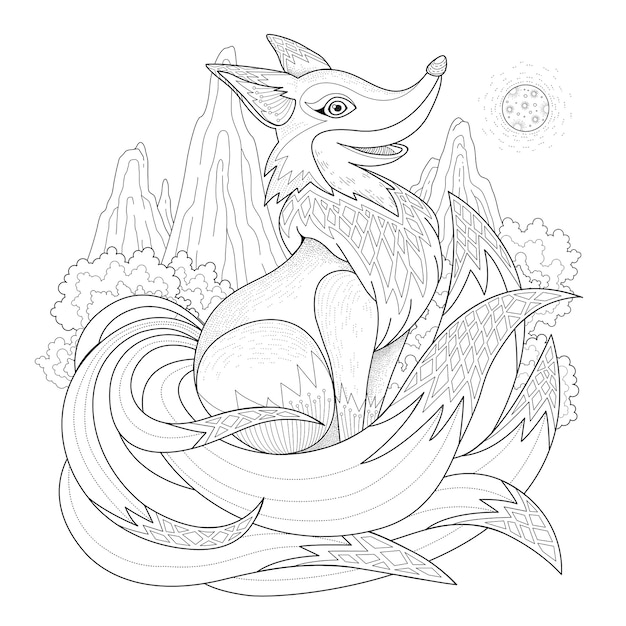Premium vector graceful fox coloring page in exquisite style