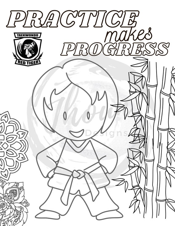 Practice makes progress boy ninja coloring page