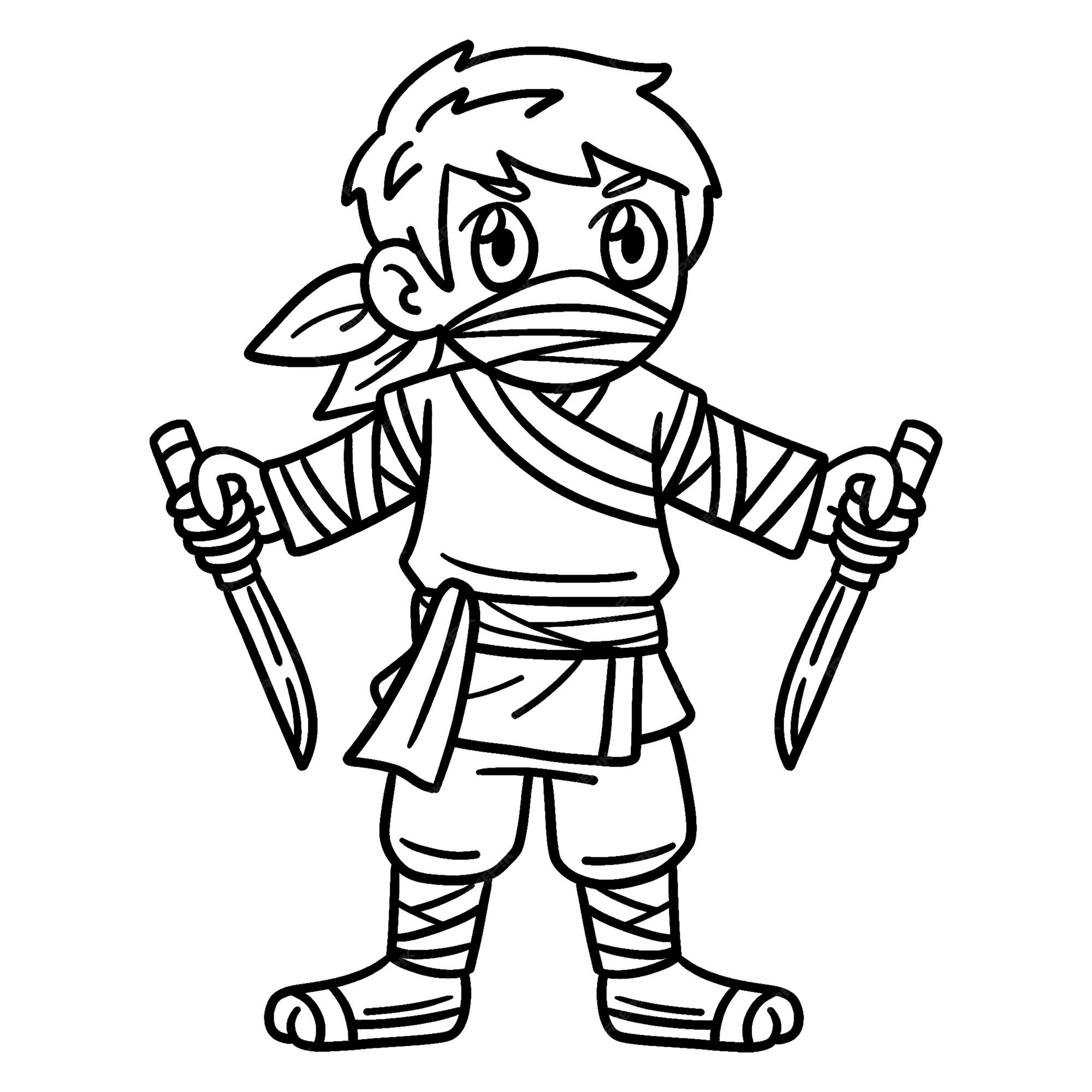 Premium vector a cute and funny coloring page of a ninja with ninjato provides hours of coloring fun for children color this page is very easy suitable for little kids and