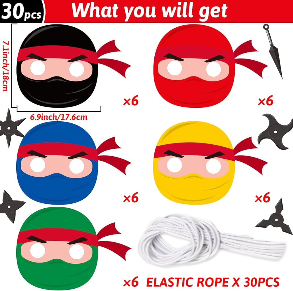 Pieces ninja themed mask ninja birthday karate paper mask halloween party supplies halloween dress up masks craft kits photo prop for kids boy girl ninja party decoration class home game