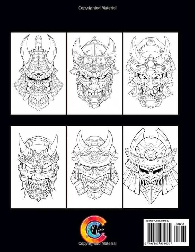 Japanese samurai mask coloring book unique japan ninja samurai warrior menpo masks large print illustrations in coloring pages with tattoo anime style for adults relaxation and anxiety relief colora