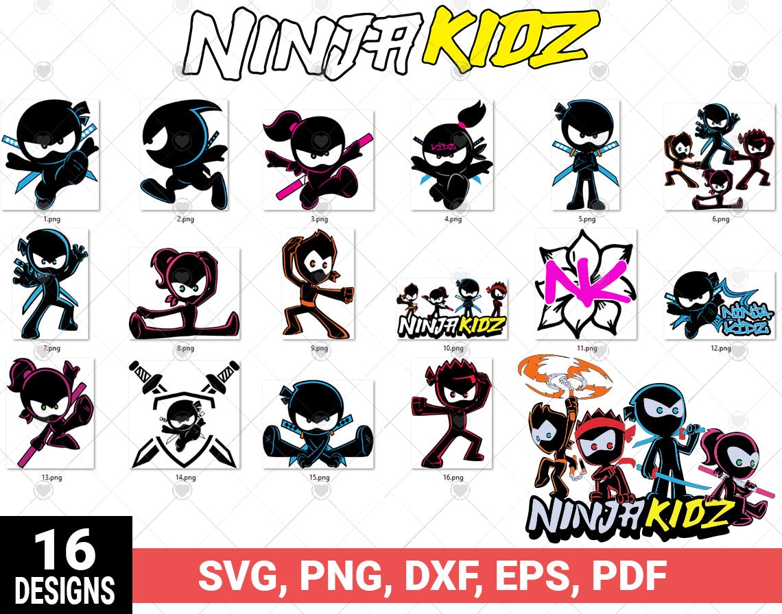 Ninja for kidz svg bundle bundle layered svg png pdf dxf eps cricut cut files digital vector file funny ninja svg