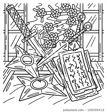 Ninja tools coloring page for kids