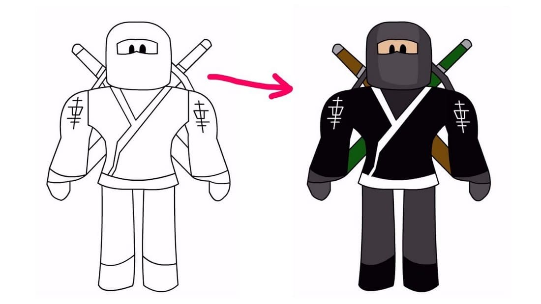 Draw roblox ninja with sample coloring page