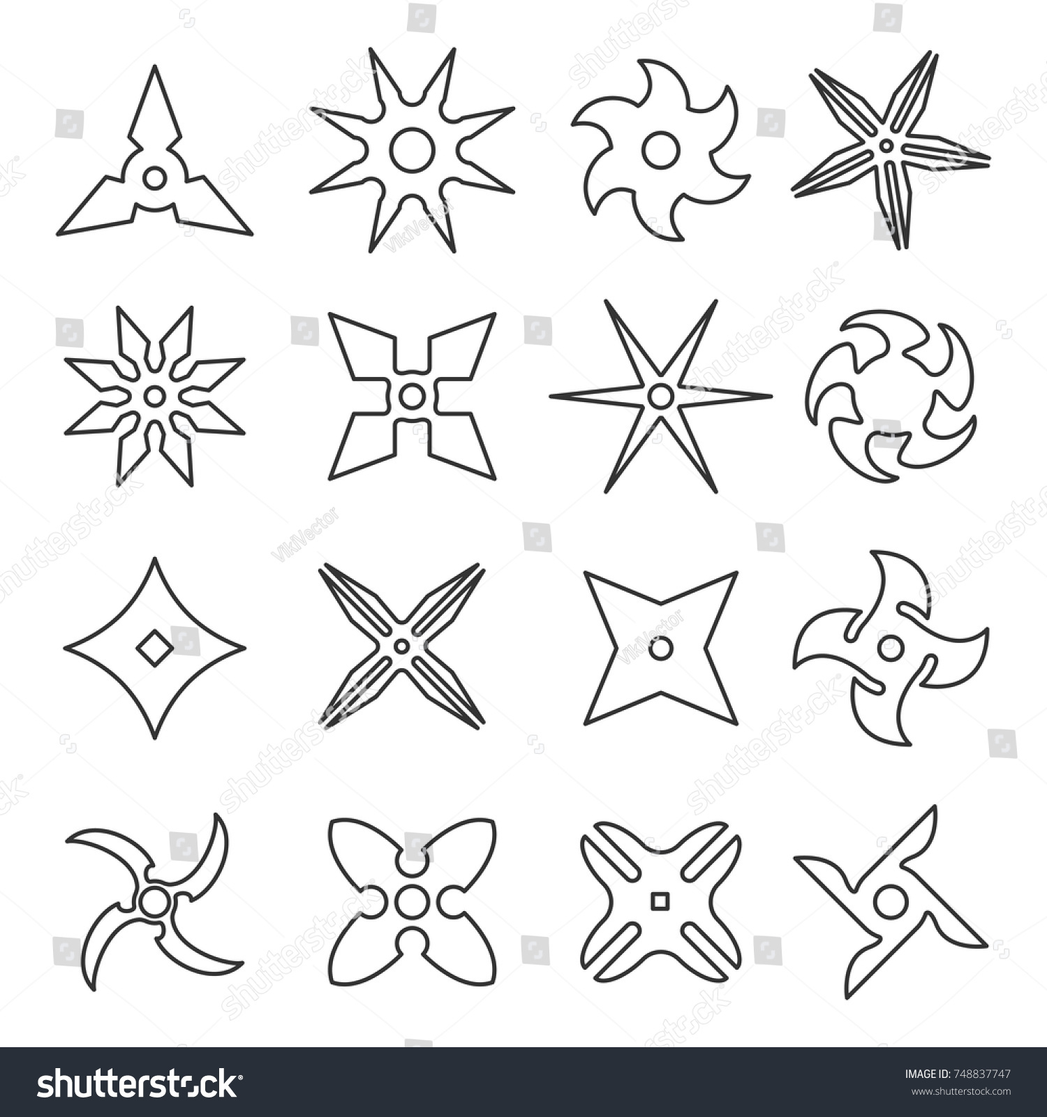 Shuriken line icon set japanese weapon stock vector royalty free