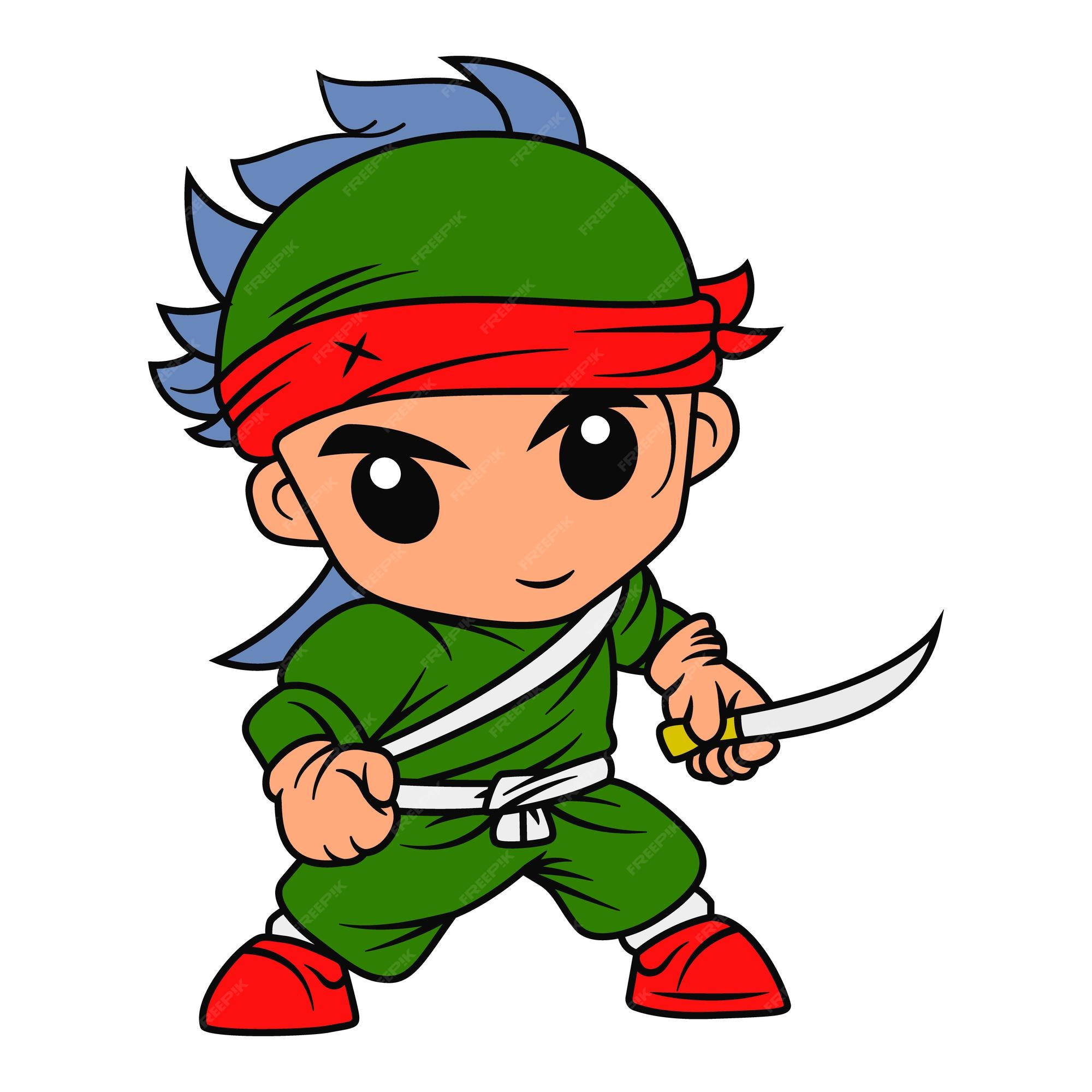 Premium vector colorful cute ninja coloring page for kids isolated vector artwork