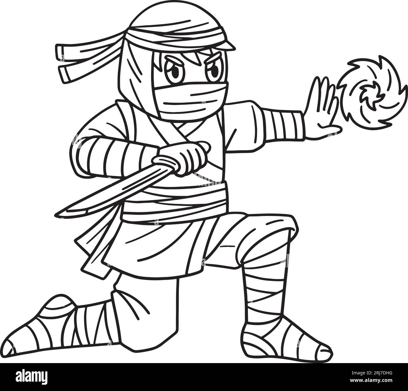 Ninja and chakra energy isolated coloring stock vector image art